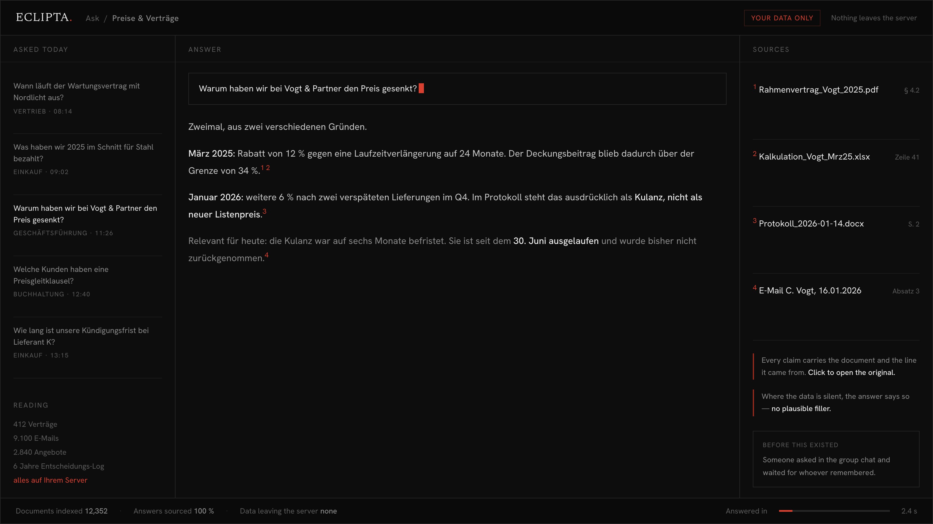 Every business: Ask questions about your own company data and get a sourced answer